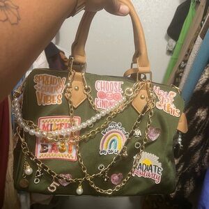 Chic Olive Satchel with Gold Chains